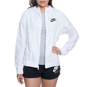 Nike White Utility Jacket with Hood and Relaxed Fit